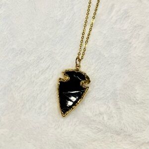 Gold Obsidian Arrowhead Pendant Necklace
